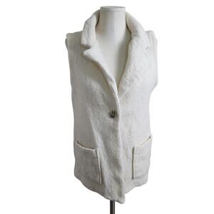 Tahari Vest Women's Large / XL White Wool Blend Collared Button Front Pockets